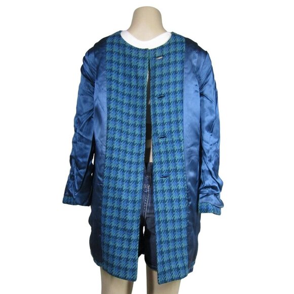 VTG 60s Houndstooth M L Plaid Wool Tweed Mod Academia Preppy Car Coat Classic - Picture 9 of 13